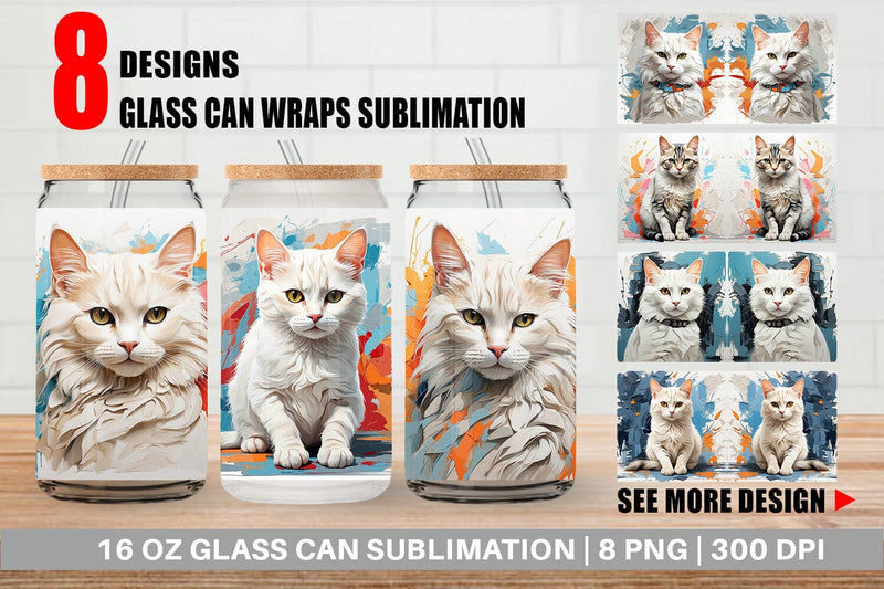 Glass Can 3D Cat Painting Sublimation artnoy 