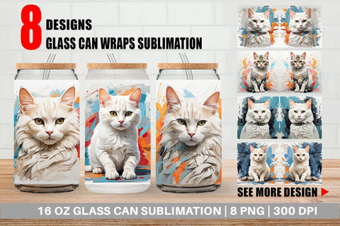 Glass Can 3D Cat Painting Sublimation artnoy 