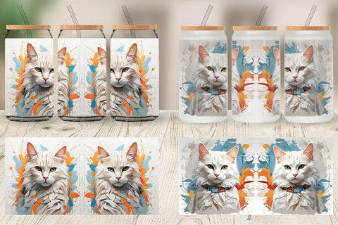 Glass Can 3D Cat Painting Sublimation artnoy 