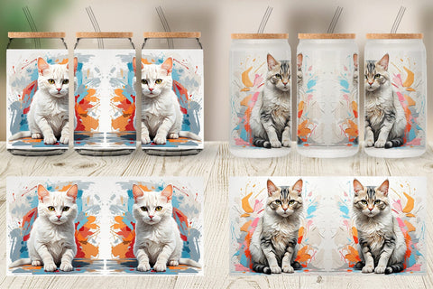 Glass Can 3D Cat Painting Sublimation artnoy 