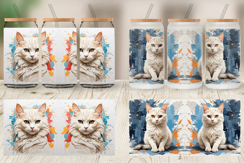 Glass Can 3D Cat Painting Sublimation artnoy 