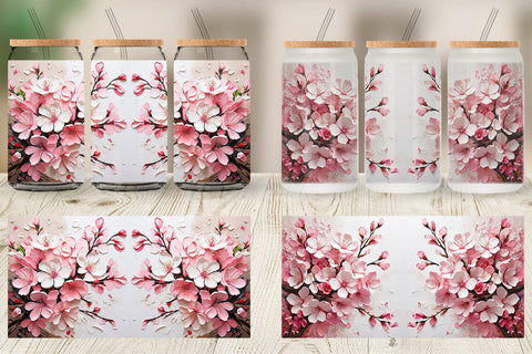 Glass Can 3D Cherry Blossom Sublimation artnoy 