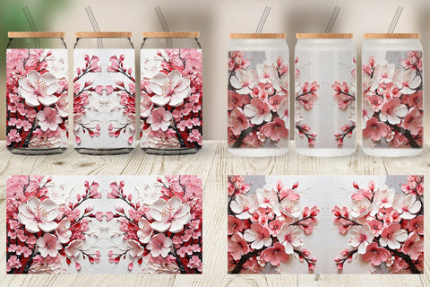 Glass Can 3D Cherry Blossom Sublimation artnoy 