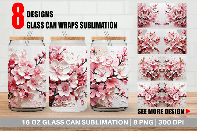 Glass Can 3D Cherry Blossom Sublimation artnoy 