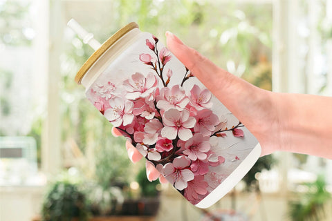 Glass Can 3D Cherry Blossom Sublimation artnoy 
