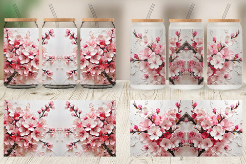 Glass Can 3D Cherry Blossom Sublimation artnoy 