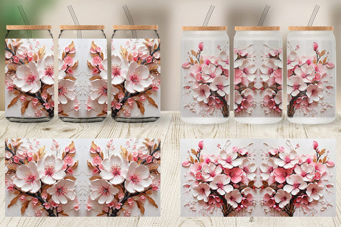 Glass Can 3D Cherry Blossom Sublimation artnoy 