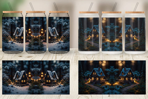 Glass Can 3D Christmas House Sublimation artnoy 