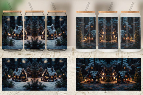 Glass Can 3D Christmas House Sublimation artnoy 