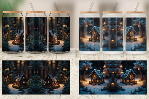 Glass Can 3D Christmas House Sublimation artnoy 