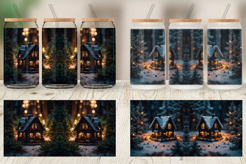 Glass Can 3D Christmas House Sublimation artnoy 