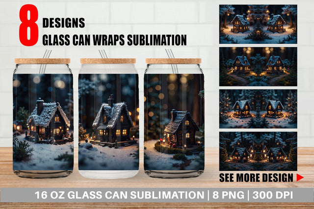 Glass Can 3D Christmas House Sublimation artnoy 