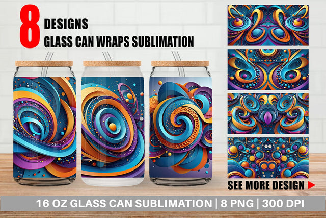 Glass Can 3D Circles and Bubbles Sublimation artnoy 