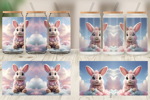 Glass Can 3D Cute Bunny Pastel Sublimation artnoy 