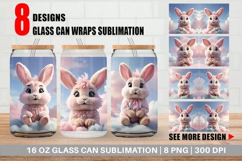 Glass Can 3D Cute Bunny Pastel Sublimation artnoy 