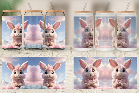 Glass Can 3D Cute Bunny Pastel Sublimation artnoy 