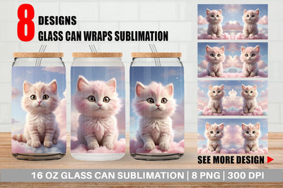 Glass Can 3D Cute Cat Pastel Sublimation artnoy 