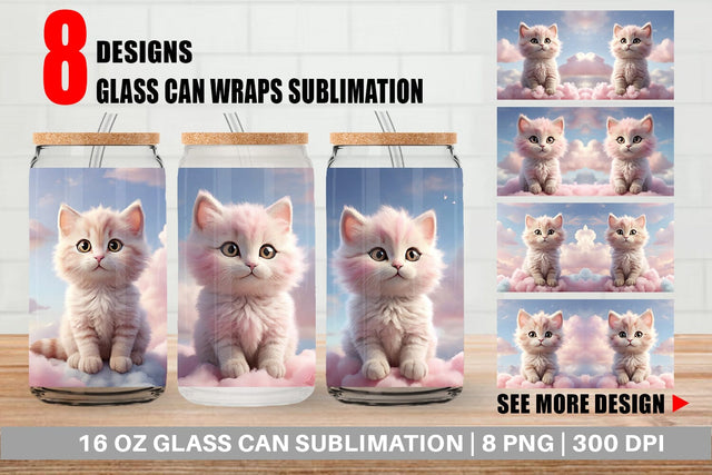 Glass Can 3D Cute Cat Pastel Sublimation artnoy 