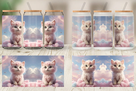 Glass Can 3D Cute Cat Pastel Sublimation artnoy 