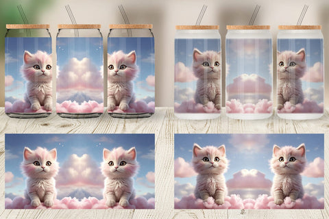 Glass Can 3D Cute Cat Pastel Sublimation artnoy 