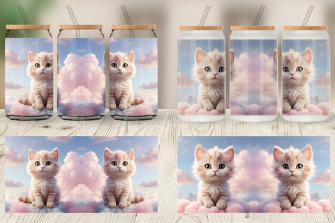 Glass Can 3D Cute Cat Pastel Sublimation artnoy 