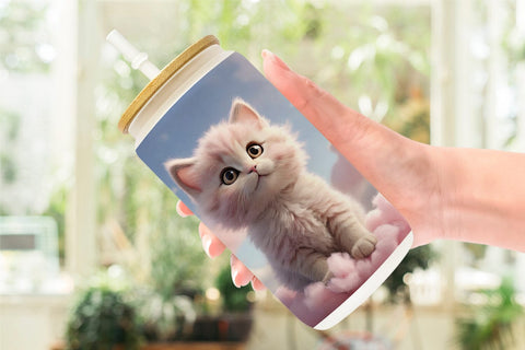 Glass Can 3D Cute Cat Pastel Sublimation artnoy 