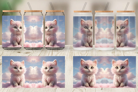 Glass Can 3D Cute Cat Pastel Sublimation artnoy 