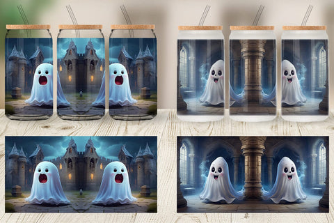 Glass Can 3D Cute Ghost Halloween Sublimation artnoy 