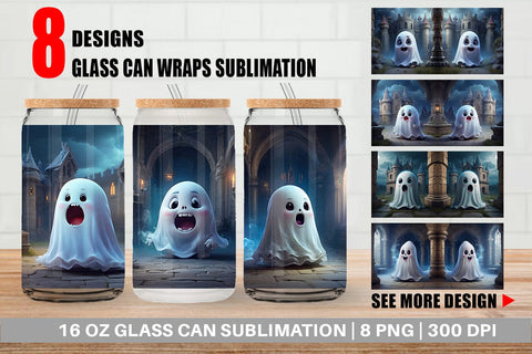 Glass Can 3D Cute Ghost Halloween Sublimation artnoy 