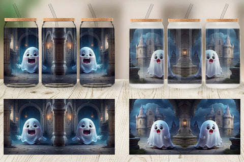 Glass Can 3D Cute Ghost Halloween Sublimation artnoy 