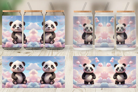 Glass Can 3D Cute Panda Pastel Sublimation artnoy 