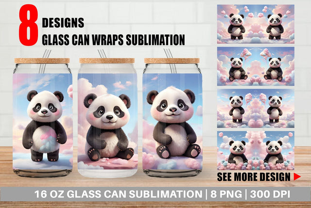 Glass Can 3D Cute Panda Pastel Sublimation artnoy 