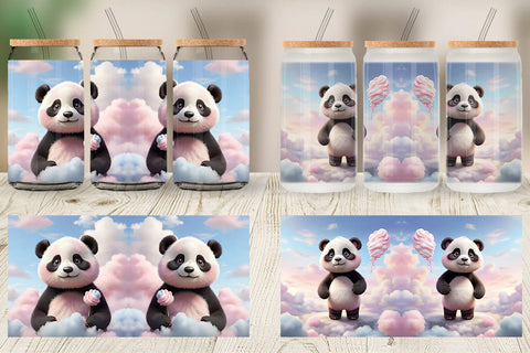 Glass Can 3D Cute Panda Pastel Sublimation artnoy 
