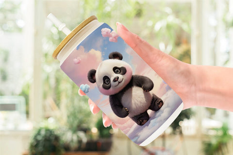 Glass Can 3D Cute Panda Pastel Sublimation artnoy 