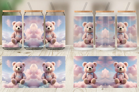 Glass Can 3D Cute Teddy Bear Pastel Sublimation artnoy 