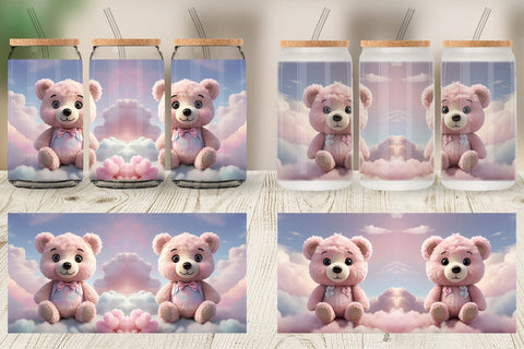 Glass Can 3D Cute Teddy Bear Pastel Sublimation artnoy 