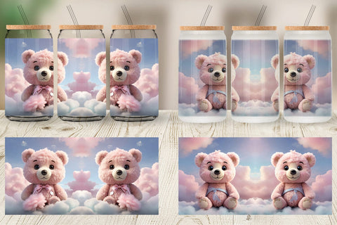 Glass Can 3D Cute Teddy Bear Pastel Sublimation artnoy 