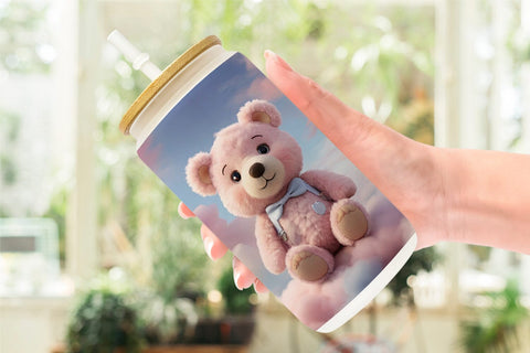 Glass Can 3D Cute Teddy Bear Pastel Sublimation artnoy 