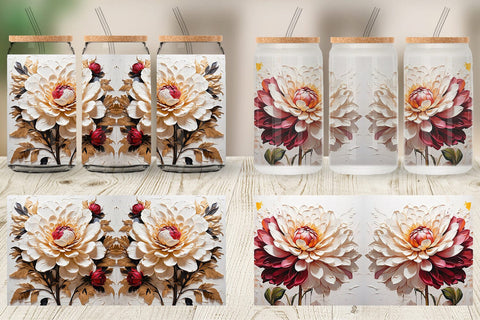 Glass Can 3D Dahlia Flower Sublimation artnoy 