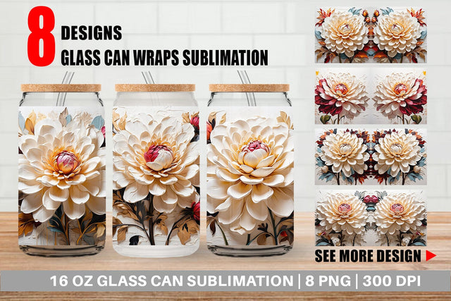 Glass Can 3D Dahlia Flower Sublimation artnoy 