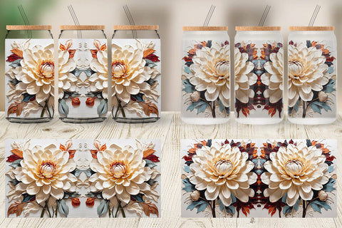 Glass Can 3D Dahlia Flower Sublimation artnoy 