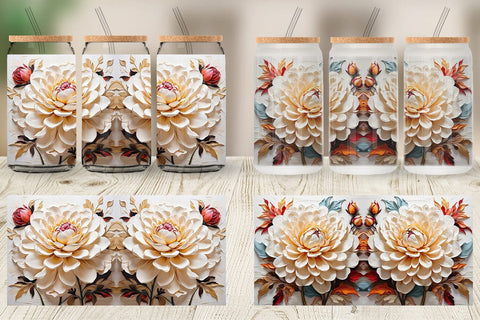 Glass Can 3D Dahlia Flower Sublimation artnoy 