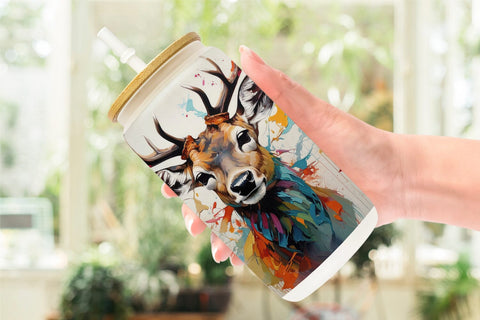 Glass Can 3D Deer Painting Sublimation artnoy 