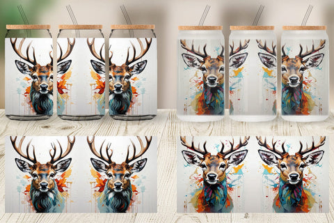 Glass Can 3D Deer Painting Sublimation artnoy 