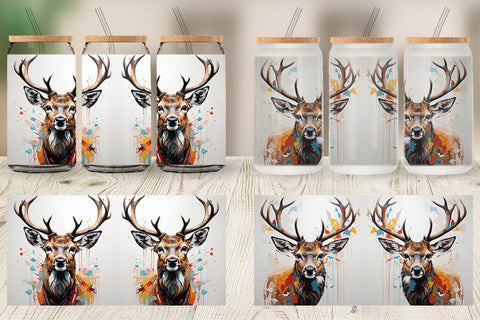 Glass Can 3D Deer Painting Sublimation artnoy 