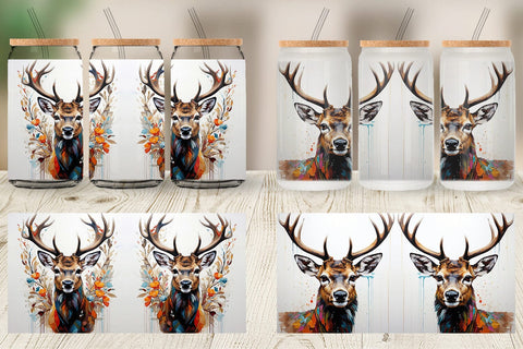 Glass Can 3D Deer Painting Sublimation artnoy 