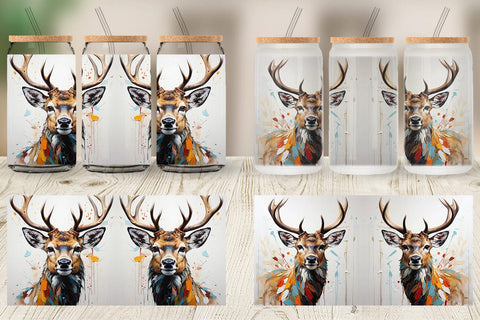 Glass Can 3D Deer Painting Sublimation artnoy 