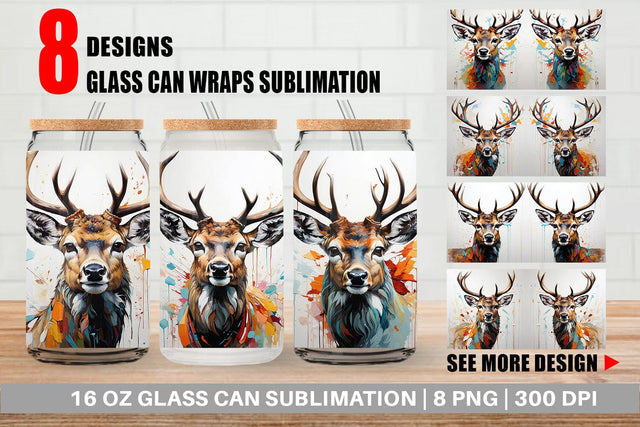 Glass Can 3D Deer Painting Sublimation artnoy 