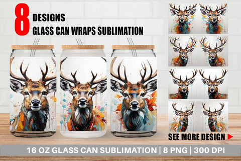 Glass Can 3D Deer Painting Sublimation artnoy 