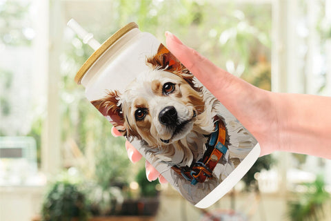 Glass Can 3D Dog Painting Sublimation artnoy 